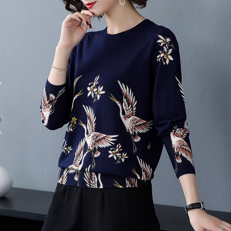 Mùa thu đông 2019 mới cho nữ size lớn phiên bản Hàn Quốc là áo len mỏng chạm đáy áo len in hình áo len cashmere Fuxing Avenue - Áo / áo thun