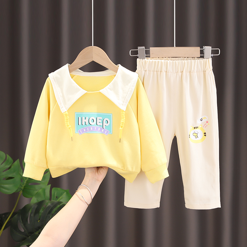 Hop Suit YellowBaby girl suit Foreign style spring baby child clothes spring and autumn 1 One 3 year 0 Children's clothes 2 children girl spring clothes