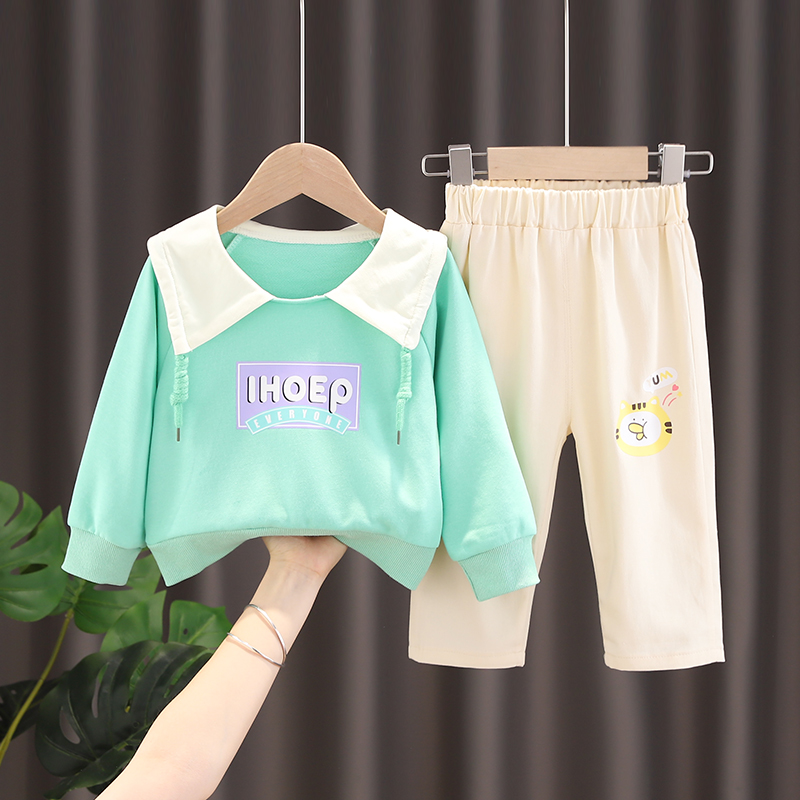 Hop Suit GreenBaby girl suit Foreign style spring baby child clothes spring and autumn 1 One 3 year 0 Children's clothes 2 children girl spring clothes