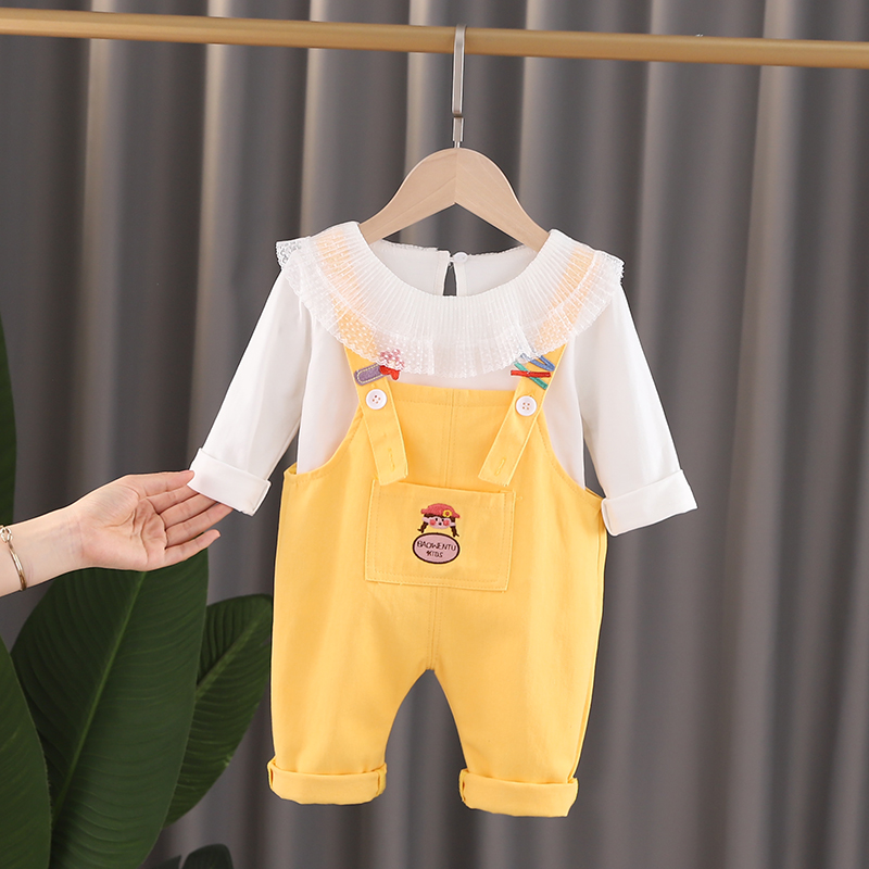 Flower Card Strap Suit YellowBaby girl suit Foreign style spring baby child clothes spring and autumn 1 One 3 year 0 Children's clothes 2 children girl spring clothes