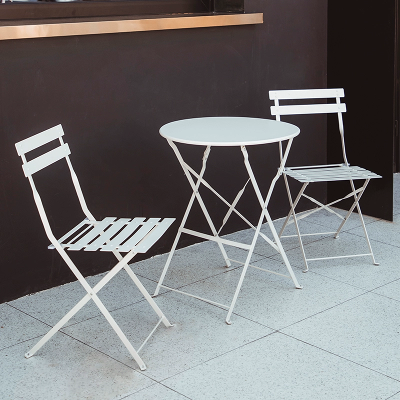 Bộ bàn ghế ăn gấp màu đỏ ròng quán cà phê đơn giản quán trà sữa quán tráng miệng thương lượng bàn ghế sắt giải trí bàn vuông - Bàn ghế ngoài trời / sân