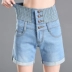 Mùa hè mới cao eo quần short denim nữ đàn hồi eo loose bốn quần một chiếc quần khóa kích thước lớn bụng chất béo mm quần áo nữ mùa hè đẹp Quần jean