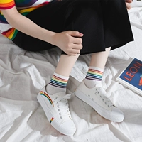 Giày cao cổ nữ Rainbow Rainbow Giày đế thấp 2019 Giày lưới màu đỏ hoang dã Giày nữ phiên bản Hàn Quốc 泫 雅 平底 - Plimsolls giày thể thao đẹp