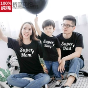 Cao cấp cha mẹ-con mặc áo phông một gia đình gồm ba bức ảnh gia đình tự làm áo thun đen mẫu thủy triều mẹ và bé romper hè - Trang phục dành cho cha mẹ và con