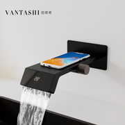 vòi chậu rửa bát gắn tường VANTASHI giấu vòi toàn bộ bằng đồng hiển thị kỹ thuật số vào tường nhúng lưu trữ kiểm soát nhiệt độ nóng và lạnh thác nước màu đen vòi rửa chén nóng lạnh gắn tường vòi chậu rửa bát gắn tường