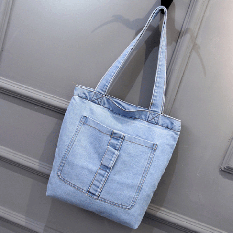 Denim Style 03 Light Bluetrend the republic of korea Simple leisure cowboy Canvas bag like a breath of fresh air portable Cloth bag Solid color Versatile literature The single shoulder bag