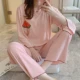 Đồ ngủ nữ mùa xuân và mùa thu cotton dài tay giản dị quần áo tại nhà Hàn Quốc tươi mới rộng lớn mùa thu đông có thể đi ra ngoài phù hợp - Bộ Pajama