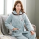 Đồ ngủ mùa đông của phụ nữ dày ba lớp cộng với nhung nhung san hô Bộ đồ ngủ mùa đông flannel ấm đơn áo khoác cotton - Pyjama