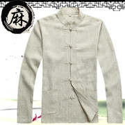 Mùa xuân và mùa thu mới dài tay Tang phù hợp với nam áo sơ mi trung niên linen trang phục dân tộc nam Trung Quốc đáy áo sơ mi cha