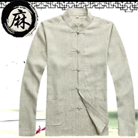 Mùa xuân và mùa thu mới dài tay Tang phù hợp với nam áo sơ mi trung niên linen trang phục dân tộc nam Trung Quốc đáy áo sơ mi cha đồ bộ trung niên