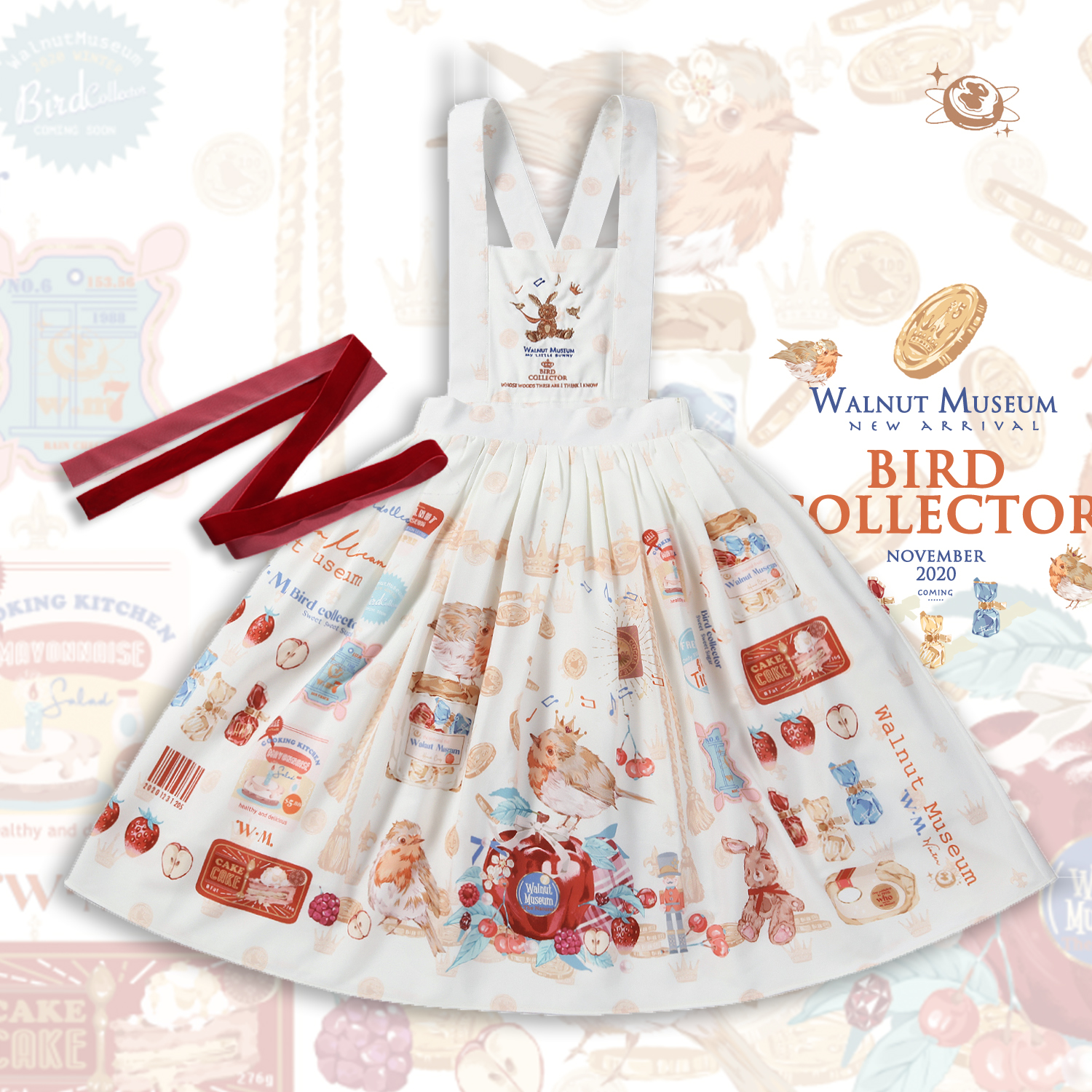 White Detachable Strap Skirt (2.2-6 Hair)[ End of sale Exhibition ] Summer Re selling - Birds collector original quality goods daily lolita Walnut museum