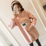 Phụ nữ mang thai áo len mùa thu 2018 mới phiên bản Hàn Quốc của áo rộng size rộng mùa thu và mùa đông cashmere cashmere cộng với váy nhung dày