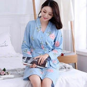 Phụ nữ trung niên mùa thu Hàn Quốc cotton dài tay áo choàng hoa áo choàng tắm áo choàng cotton một bộ đồ ngủ