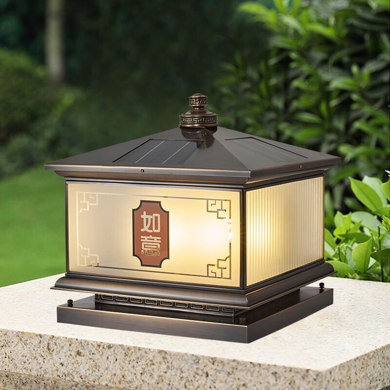 Đèn đầu cột bằng năng lượng mặt trời kiểu trung hoa ngoài trời không thấm nước sân biệt thự đèn cổng tường cổng bài đèn tốt lành đèn trụ cổng năng lượng đèn năng lượng trụ cổng