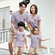 2018 gia đình mới trang bị ngắn tay áo nổ sọc t-shirt gia đình ba gia đình bốn cặp vợ chồng mùa xuân và mùa hè giải trí