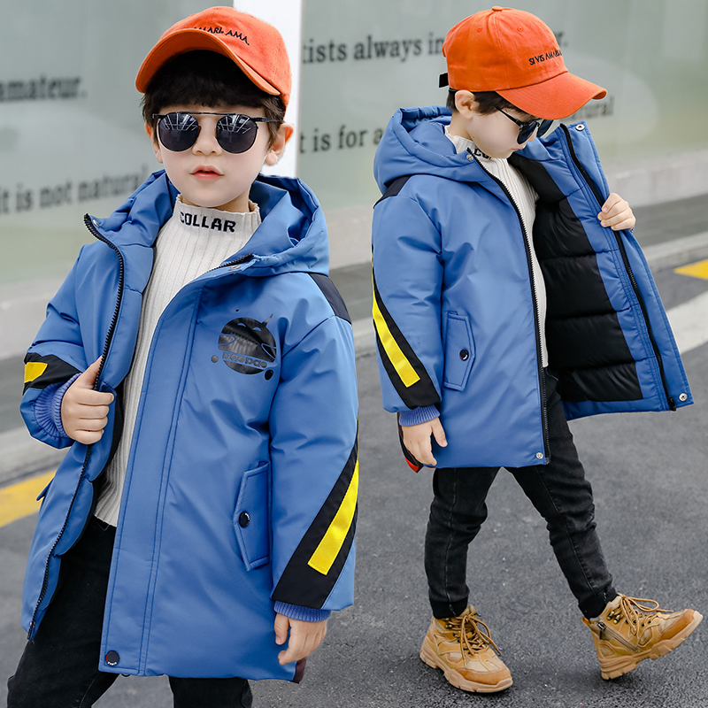 Malachite BlueBoy winter clothes cotton-padded clothes 2020 new pattern Zhongda Tong Foreign style loose coat Medium and long term Down jacket Children's wear cotton-padded jacket tide