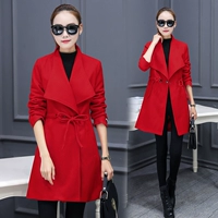 Áo khoác len mùa đông nữ dài tay phiên bản dài tay Hàn Quốc mỏng manh mùa thu đông 2016 - Trung bình và dài Coat áo khoác nữ cao cấp