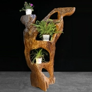 Jinsi Nangen chạm khắc khung gốc khắc cơ sở phòng khách trang trí tự nhiên gỗ rắn gốc cây hoa đứng gốc khắc - Các món ăn khao khát gốc