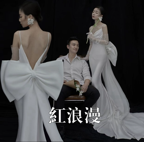 Белое свадебное платье с бантиком, униформа медсестры, с открытой спиной