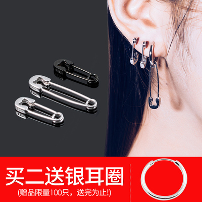 925纯银曲别针耳环圈男女潮人简约耳钉心形朋克创意个性耳饰单只