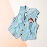 Bé trai và bé gái mềm cotton mềm denim quần áo cardigan vest vest trẻ em hoang dã của quần áo 2018 triều mùa hè áo phao trẻ em