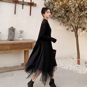 Thời trang giản dị phù hợp với nữ mùa thu đông phiên bản Hàn Quốc của phần dài của áo len chần rời áo len lưới lưới hai bộ