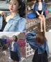 Hàn quốc phiên bản của chic bat tay áo lỏng ngắn denim jacket thời trang ve áo lại ngã ba ánh sáng màu xanh áo khoác sinh viên áo khoác da nữ