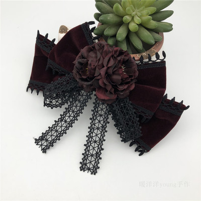 taobao agent Warm Yangyang Young hand -made Lolita dark wine red velvet bow hair jewelry