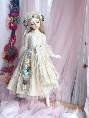 taobao agent BJD two -point baby clothing three -point dress 1/3 points, 1/2, one -point beige embroidery warm Yangye Young hand work