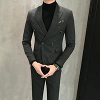 Suit nam sọc phiên bản Hàn Quốc của Slim thanh niên giản dị đẹp trai xu hướng kinh doanh trang phục phù hợp với phong cách Anh - Suit phù hợp quần nam