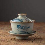 màu xanh và trắng sứ phủ chè chén vẽ tay Jingdezhen bát gốm làm bằng tay với trà Thiên Chúa kung fu trà cổ tách nắp - Trà sứ