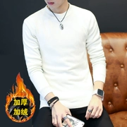 Mùa đông nam cổ tròn màu rắn thanh niên áo len nam trắng Hàn Quốc Slim đan Thicken cộng với nhung áo len đáy