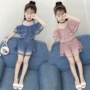 Cô gái mùa hè ăn mặc 2018 mới phù hợp với thời trang cô bé quần short Hàn Quốc thời trang triều trẻ em trẻ em mùa hè quần áo trẻ em bộ nỉ bông cho bé