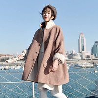 Mùa thu đông 2018 phiên bản Hàn Quốc mới của người đàn ông nhỏ bé len lông ngắn lông cừu cộng với áo khoác nhung nữ tartan áo dạ dài nữ