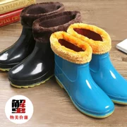 Giày ống ngắn nam đi mưa chống trượt giày mùa đông cộng với giày nhung cotton giày bảo hiểm lao động ủng nữ giày người lớn không thấm nước