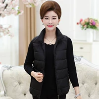 Mùa đông mới trung niên cũ xuống cotton vest nữ cỡ lớn mẹ đứng cổ áo áo rắn màu vest dày vest áo khoác bomber nữ