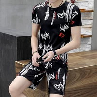 Bộ áo thun ngắn tay cho nam thương hiệu Tide thương hiệu Hàn Quốc hai mảnh mùa hè Bộ đồ đẹp trai Bộ quần áo ngắn - Bộ đồ bộ đồ bảo hộ lao động