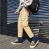 Ins quần siêu cháy hiphop Quần yếm Mỹ nam bf thương hiệu thủy triều Harajuku thẳng Hồng Kông hương chín quần quần kaki túi hộp Crop Jeans