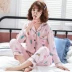 Bộ đồ ngủ mùa xuân và mùa hè của phụ nữ mỏng phần dài tay cotton lụa ngọt ngào cardigan cotton nhân tạo cotton nữ điều hòa không khí nhà quần áo tháng - Pyjama thời trang nữ Pyjama