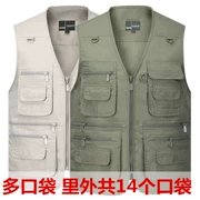 Áo vest nhiều túi nam áo khoác cotton cho bố mặc vest khô nhanh câu cá ngoài trời chụp ảnh vest mùa xuân và mùa thu