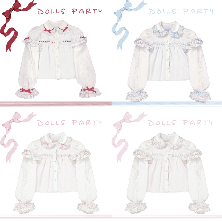 White & Shirt (Straight Sleeve & Sleeve)Boban sugar 【 The fourth batch shirt Deposit make an appointment 】 DollsParty original lolita Stitched sleeve Built in