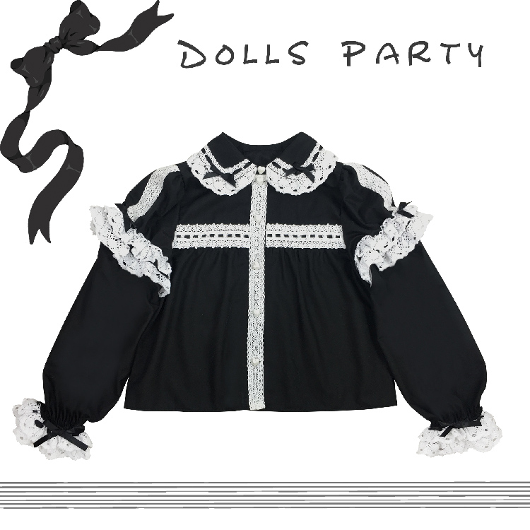 Black & Shirt (Straight Sleeve & Sleeve)Boban sugar 【 The fourth batch shirt Deposit make an appointment 】 DollsParty original lolita Stitched sleeve Built in