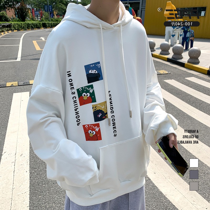 Hong Kong style cartoon printed long sleeve hooded sweater fashion brand ins trendy casual and versatile