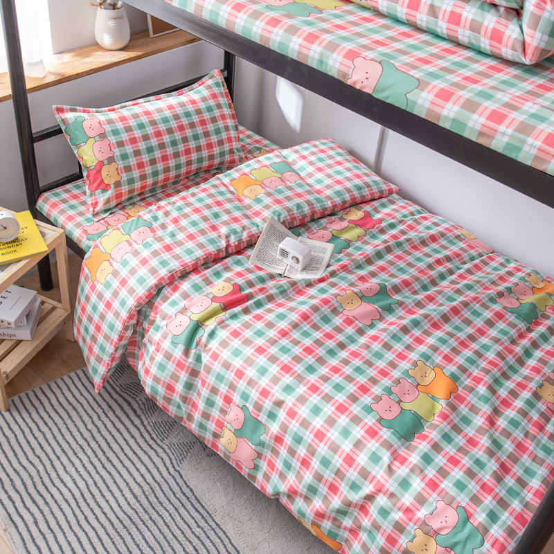 Lock Bearstudent dormitory Cartoon sheet Quilt cover Three piece set 1.2 Make the bed up and down staff dorm Single person Quilt cover 1.5 rice