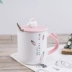 Cốc gốm thỏ siêu dễ thương cô gái dễ thương hoa anh đào cốc nước Nhật Bản có nắp muỗng cà phê ba chiều dễ thương binh giu nhiet Tách