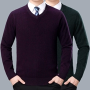 Áo len nam trung niên Áo len cashmere cổ chữ V cổ áo len dày màu cộng với phân bón XL 5XL mã