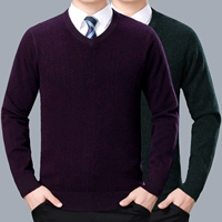 Áo len nam trung niên Áo len cashmere cổ chữ V cổ áo len dày màu cộng với phân bón XL 5XL mã áo len nam