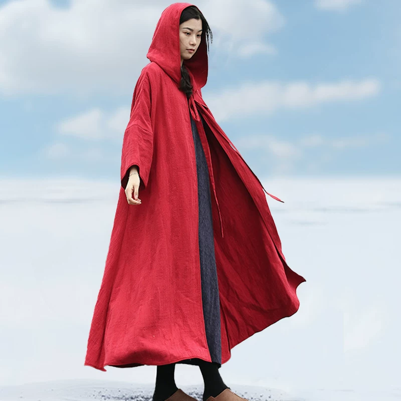 Retro down jacket, red quilted keep warm trench coat with hood, 2020
