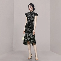 Ципао, длинная юбка, черное платье, рыбий хвост, китайский стиль, яркий броский стиль, 2023