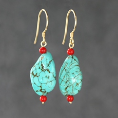 Серьги 网红康巴藏族耳环女生云南民族风随形绿松石头纯银手工包金耳坠潮